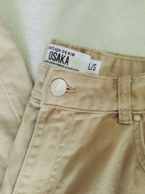 Refuge Denim Osaka High Rise Wide Leg Utility Pants in BeigeSize Large